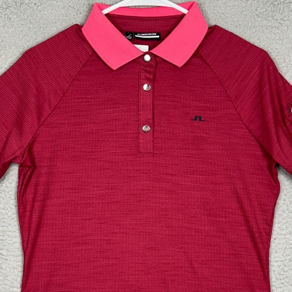 NEW J.Lindeberg Polo Shirt Womens Large Shpresa Red Pink Pebble Beach Golf Rugby
